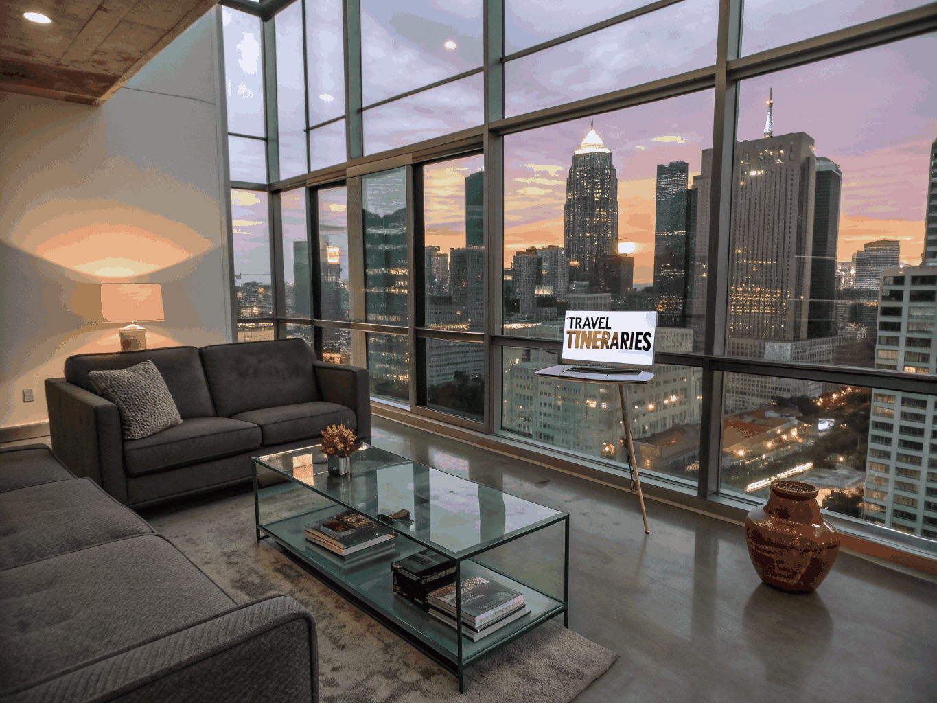 Modern luxury short-term rental interior managed with automated systems