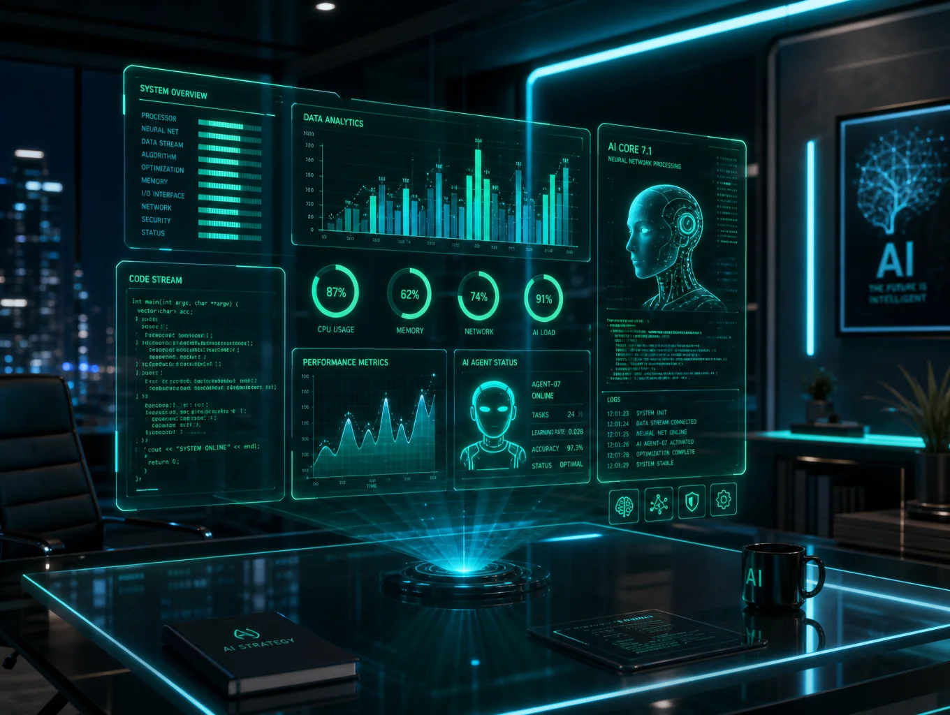Autonomous AI system scoring and ranking business leads on a console dashboard